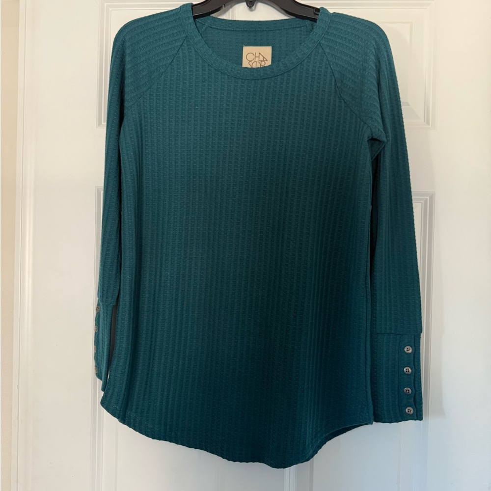 Chaser Teal Long Sleeve Top with Button Detail